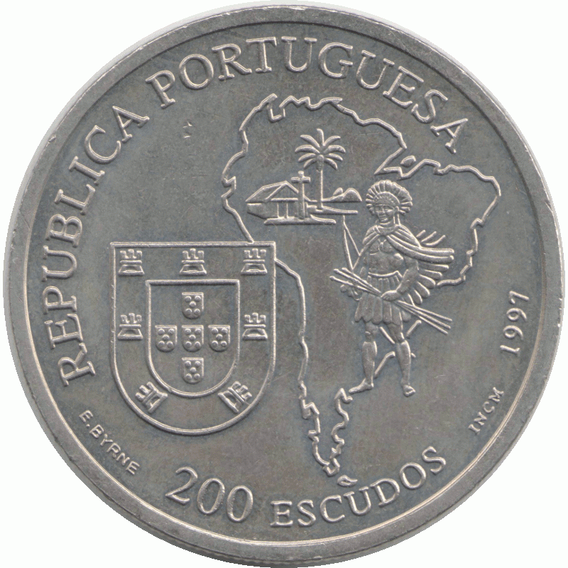 Эскудо 1997. Жозе ди Аншиета. 200 Эскудо Хосе де Анчьета. Эскудо монета. Памятник Жозе ди Аншиета.