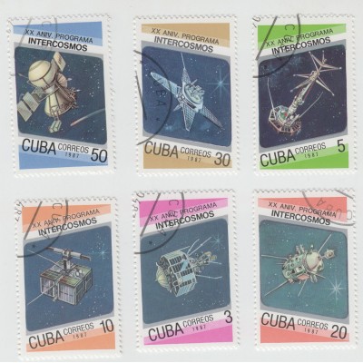 Программа Интеркосмос. 1987 г. 6 марок. Гашение.